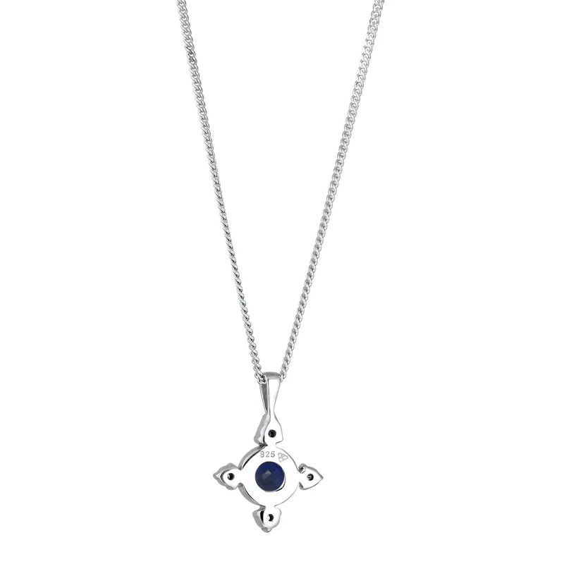 Halskette Kreuz | Saphir (Blau) & Laborgezüchteter Diamant (Weiß, 0.06 ct)