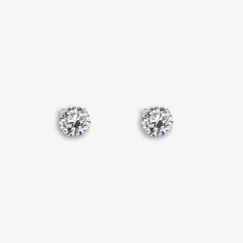 Silver & CZ Clear 6mm Stud Earrings
