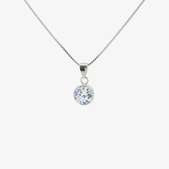 Silver & CZ 10mm Rubover Pendant Necklace