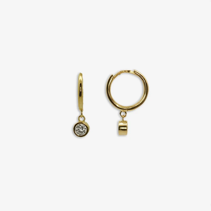 Gold Small CZ Pendant Hoop Earrings