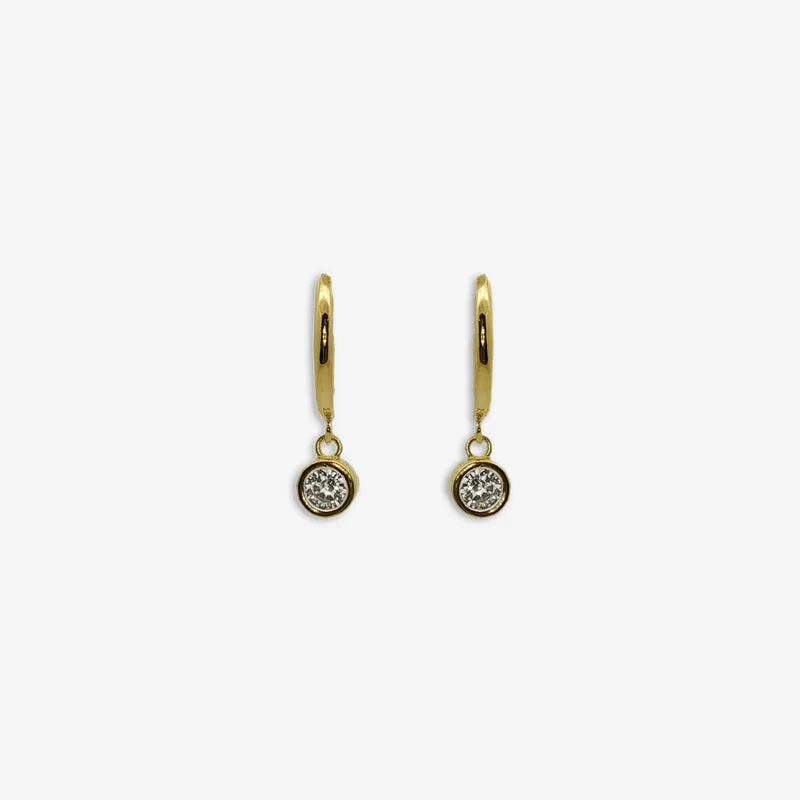 Gold Small CZ Pendant Hoop Earrings