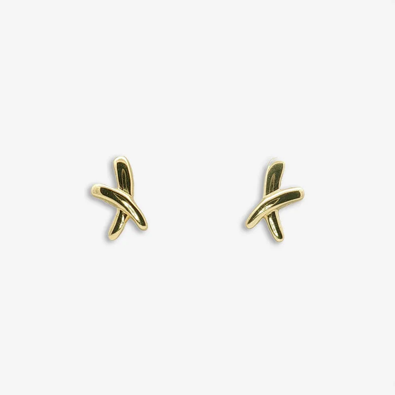Gold Hand-drawn X Kiss Stud Earrings