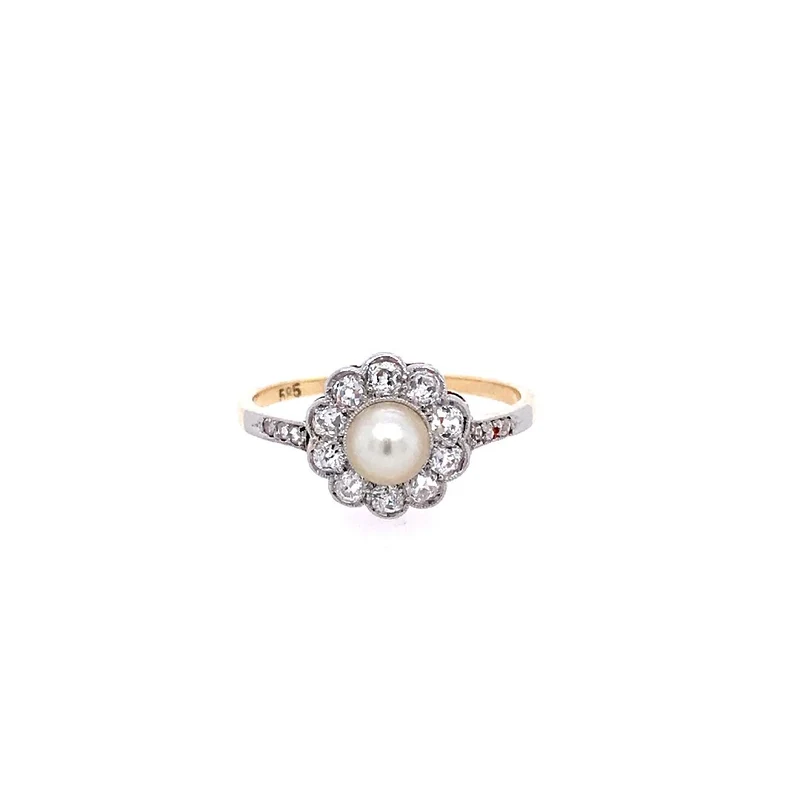 Ring Bicolor Gold 585 mit Perle & Diamanten