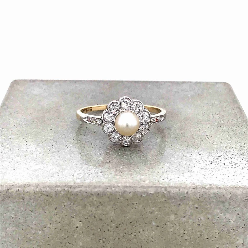 Ring Bicolor Gold 585 mit Perle & Diamanten