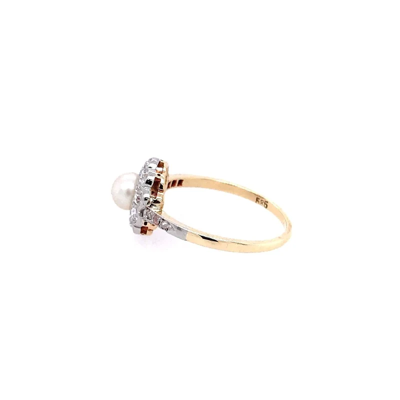 Ring Bicolor Gold 585 mit Perle & Diamanten