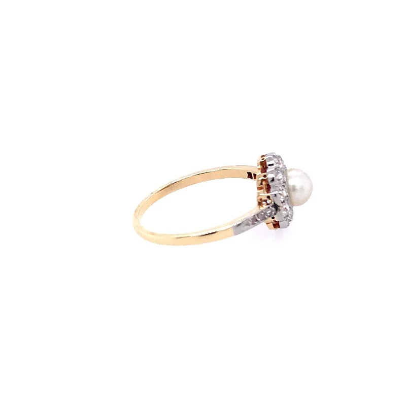 Ring Bicolor Gold 585 mit Perle & Diamanten