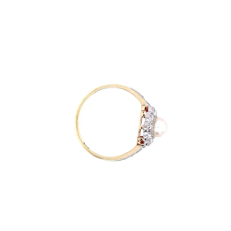 Ring Bicolor Gold 585 mit Perle & Diamanten
