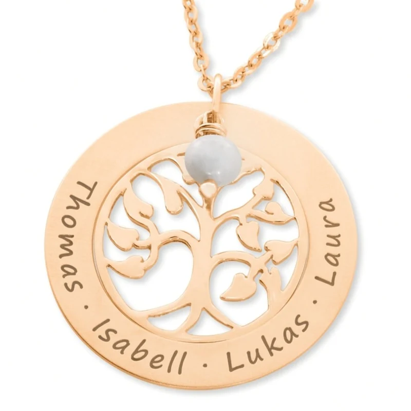 FAMILIENSCHMUCK KETTE MIT GRAVUR ROSEGOLD DAMENSCHMUCK NAMEN GESCHENK OMA TANTE MUTTER