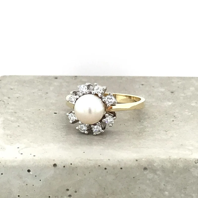 Ring Bicolor Gold 585 mit Perle & Brillanten
