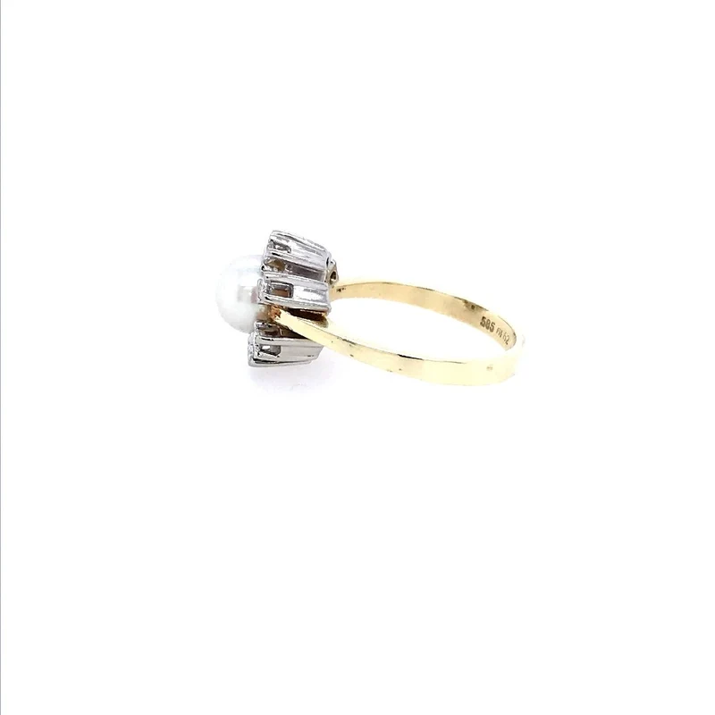 Ring Bicolor Gold 585 mit Perle & Brillanten