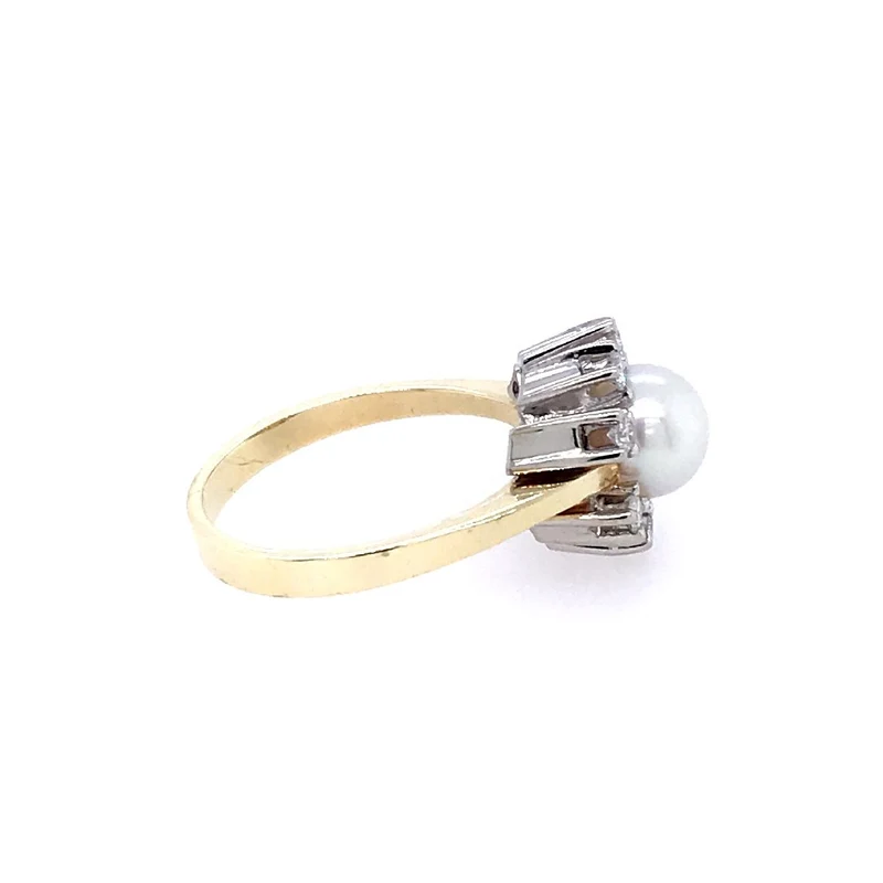 Ring Bicolor Gold 585 mit Perle & Brillanten