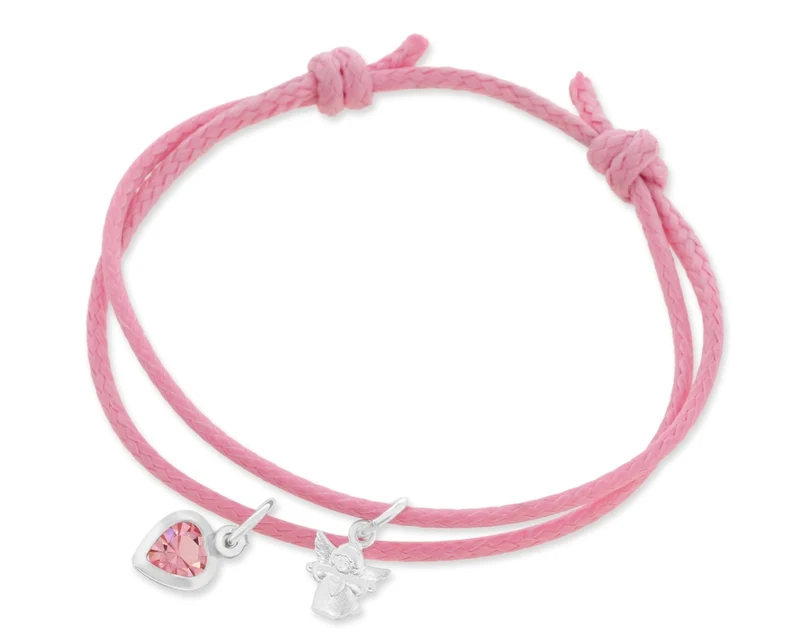 KINDERARMBAND MIT ENGEL & HERZ, BAUWOLLARMBAND MIT ZIEHKNOTEN