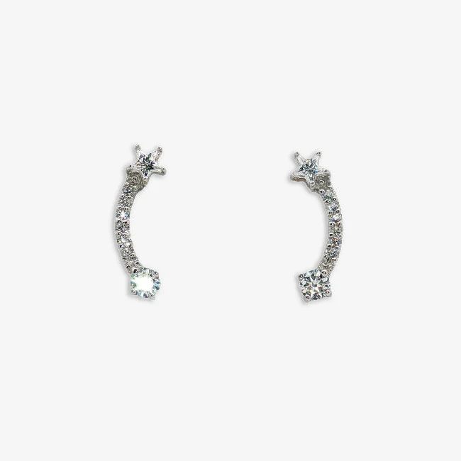 Silver & CZ Shooting Star Drop Earrings