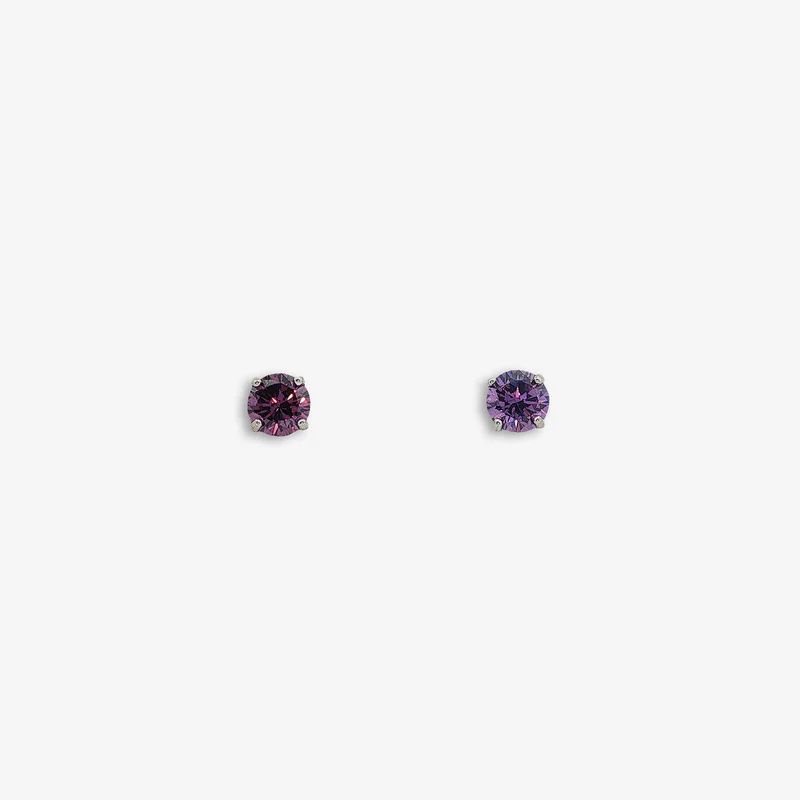 Silver 4-Claw Purple Stone 3mm Stud Earrings