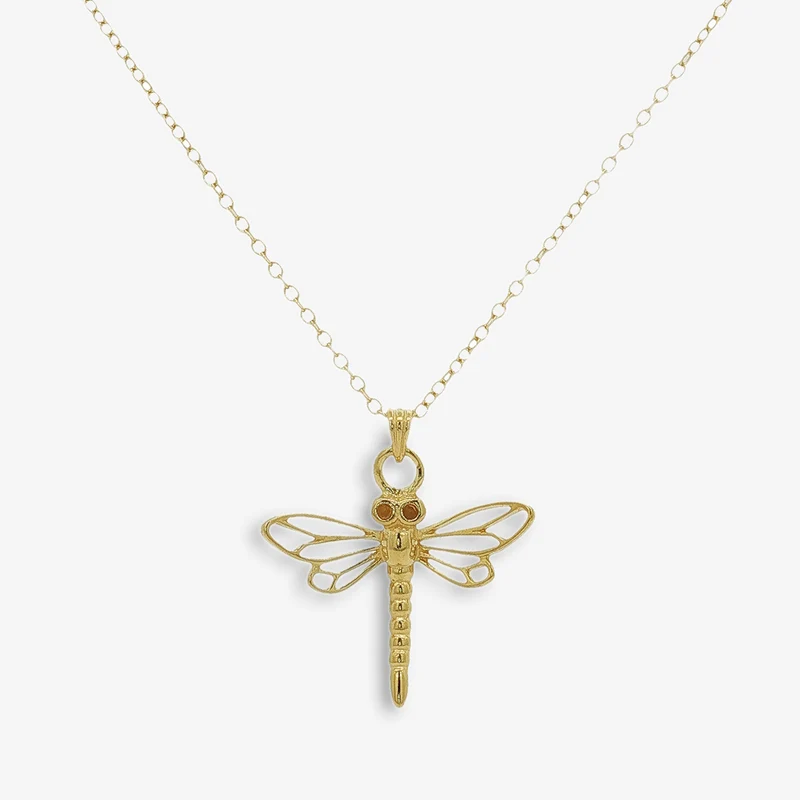 Gold Openwork Dragonfly Pendant Necklace