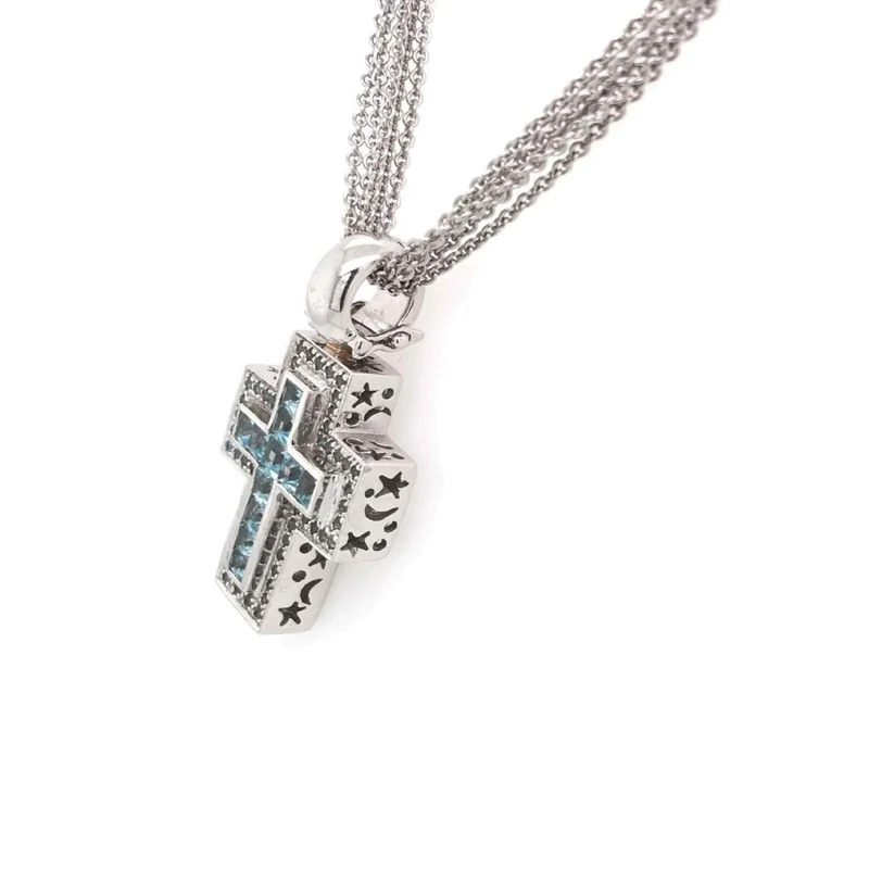 Wempe Kette mit Kreuz-Anhänger Weissgold 750 mit Topas
