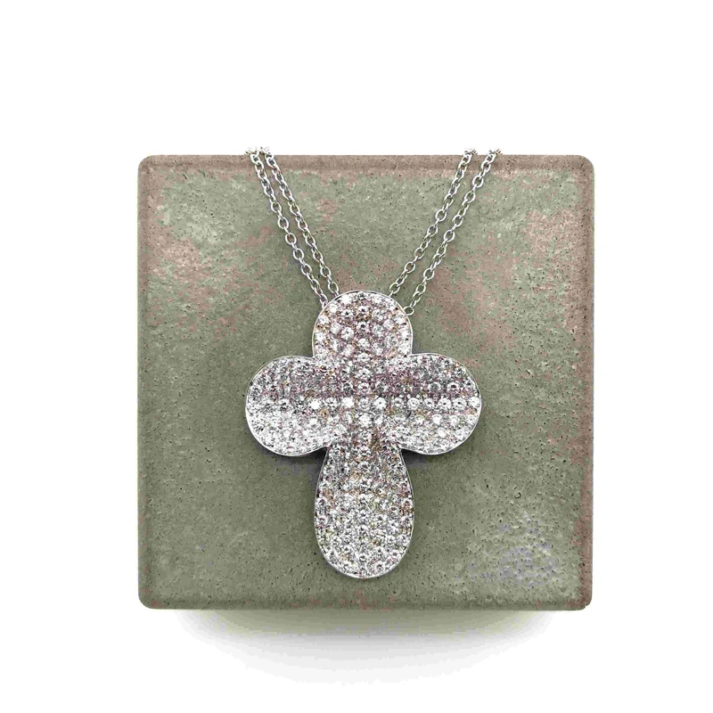 Exklusive Kette mit Kreuz-Anhänger Weissgold 750 mit Brillanten