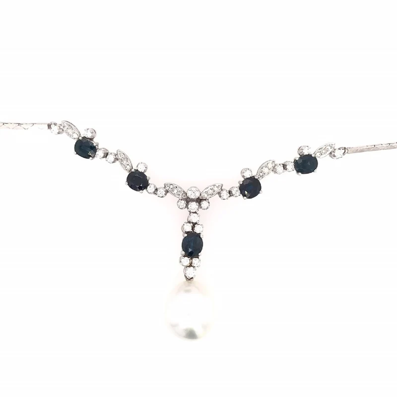 Exklusives Collier Weissgold 750 mit Perle, Safiren, Diamanten & Brillanten