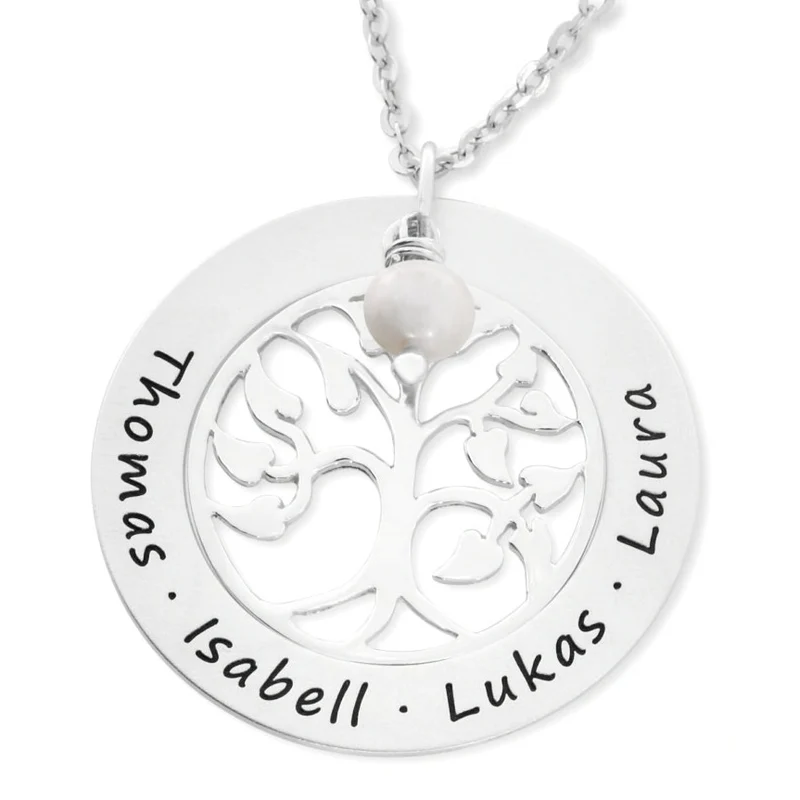 FAMILIENKETTE MIT GRAVUR NAMENSKETTE MIT LEBENSBAUM 925 STERLING SILBER DAMEN HALSKETTE