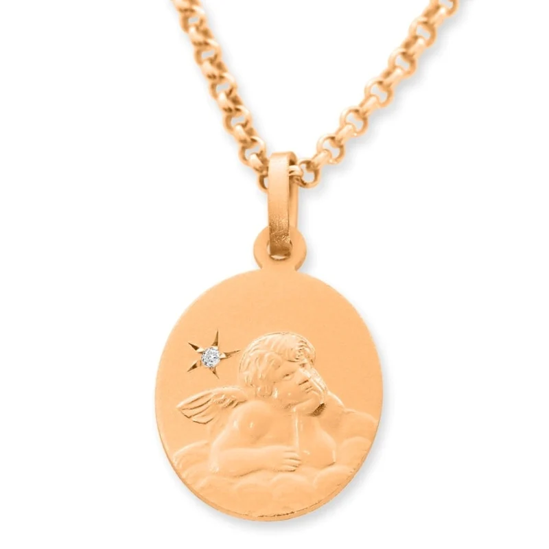 ANHÄNGER ENGEL AUF WOLKE, DIAMANT STERN, ROSÉ VERGOLDET