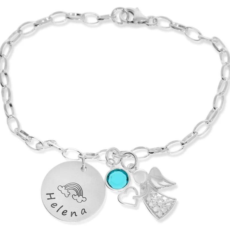 ARMBAND MIT SCHUTZENGEL, PERSONALISIERTER SCHMUCK, GESCHENK GEBURT 925 SILBER