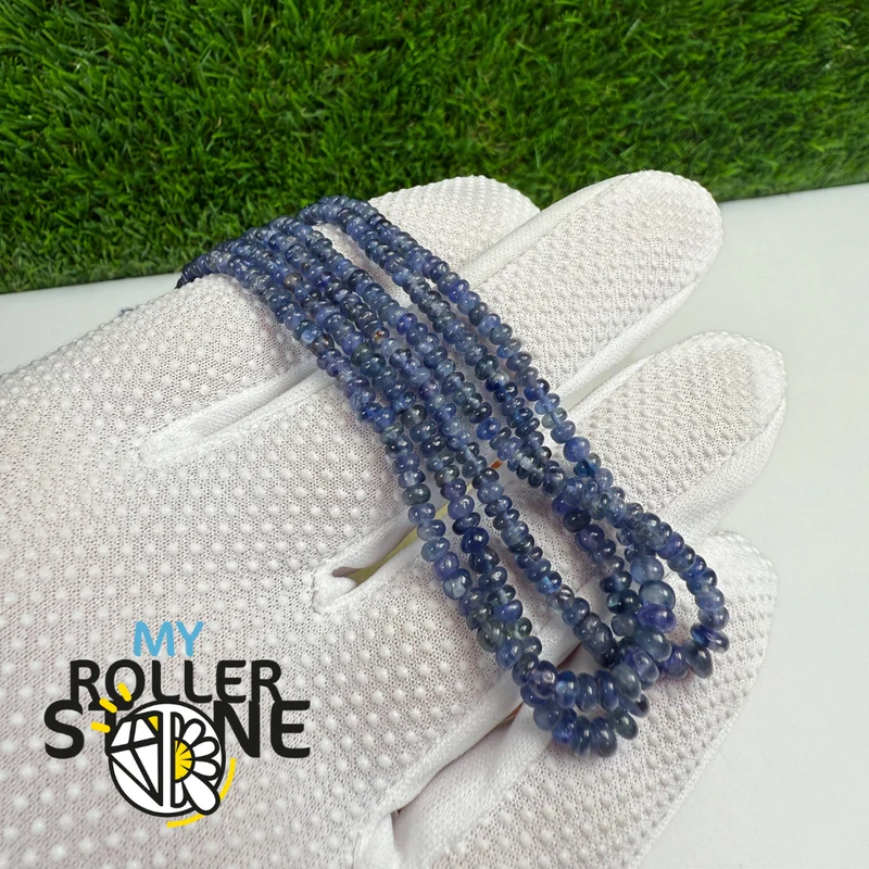 Glatte burmesische blaue Saphirperlen – 2,5 bis 4,4 mm – abgestufte Perlenkette