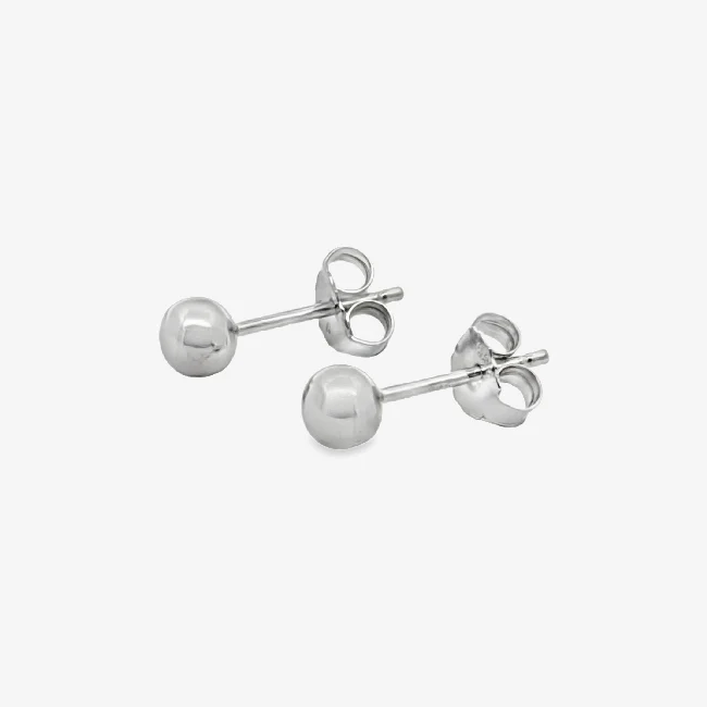 4mm Rhodium Silver Ball Stud Earrings