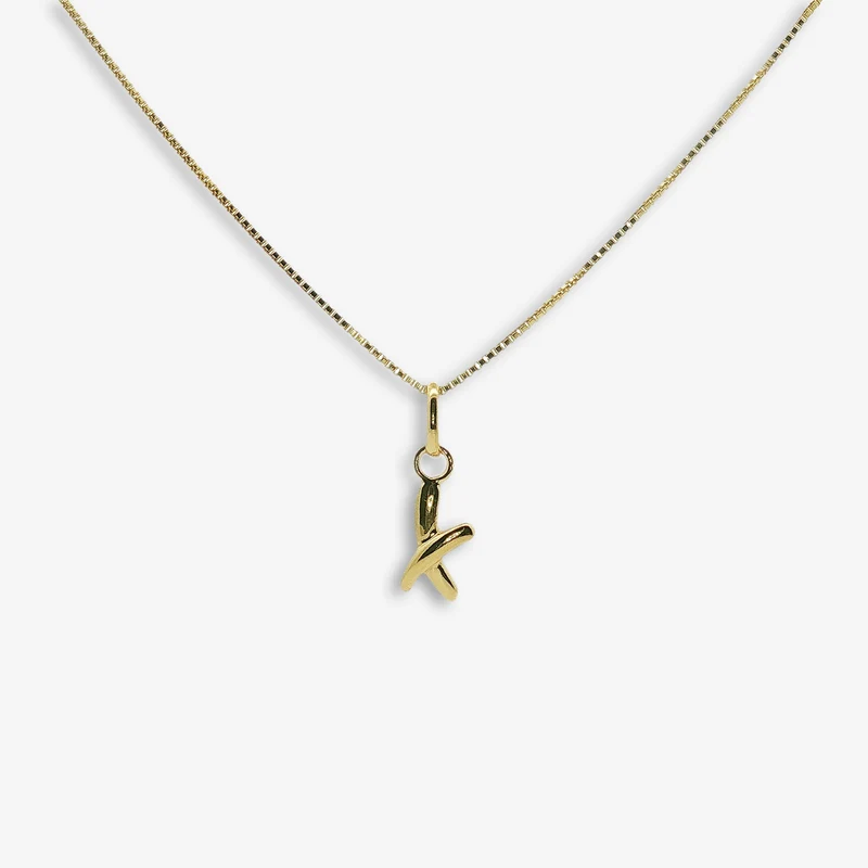 Gold Hand-drawn X Kiss Pendant