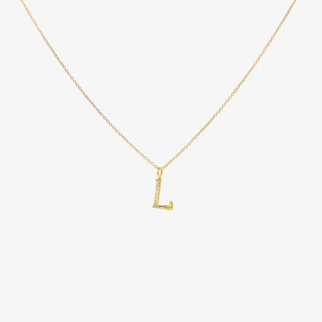 Letter L Gold & CZ Initial Pendant Necklace, 40-45cm