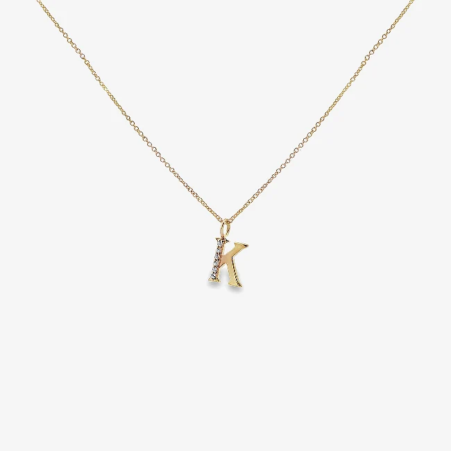 Letter K Gold & CZ Initial Pendant Necklace, 40-45cm
