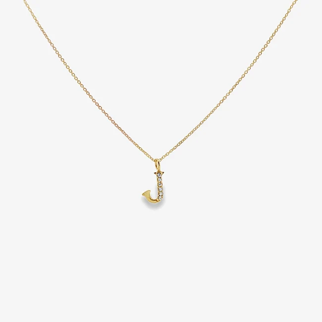 Letter J Gold & CZ Initial Pendant Necklace, 40-45cm