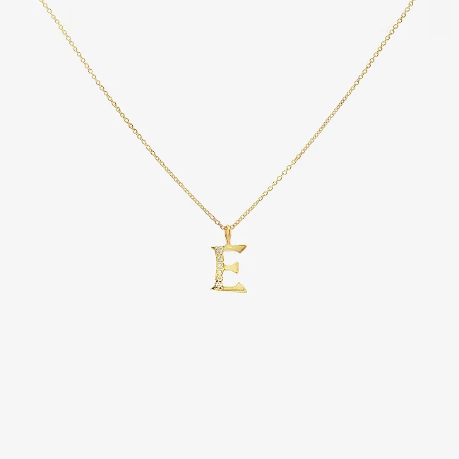 Letter E Gold & CZ Initial Pendant Necklace, 40-45cm