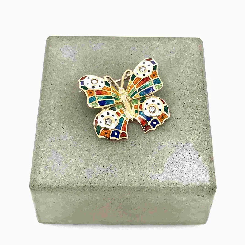Brosche Schmetterling Gelbgold 750 mit Brillanten
