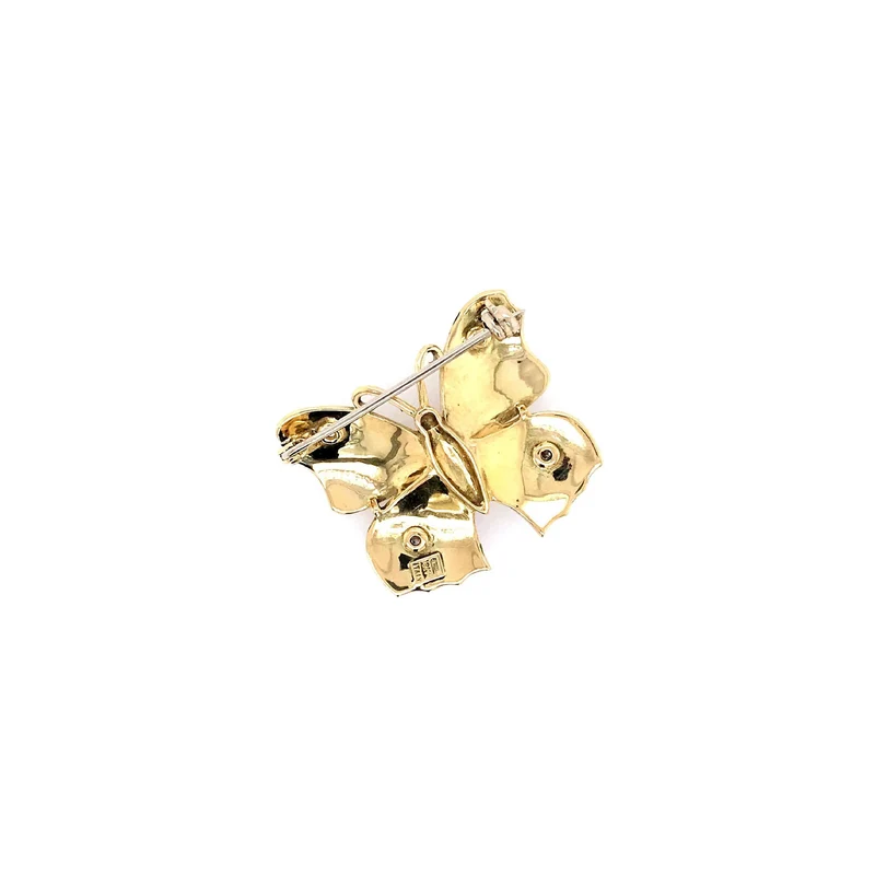 Brosche Schmetterling Gelbgold 750 mit Brillanten