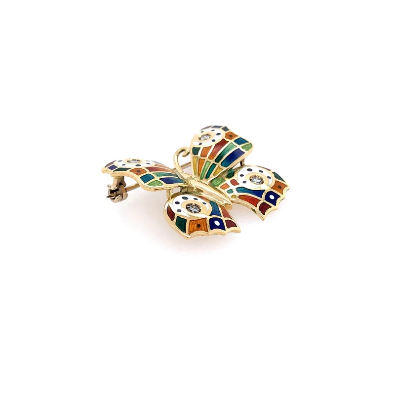 Brosche Schmetterling Gelbgold 750 mit Brillanten