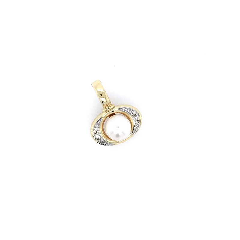 Anhänger Bicolor Gold 585 mit Perle & Diamanten