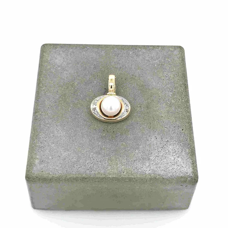Anhänger Bicolor Gold 585 mit Perle & Diamanten
