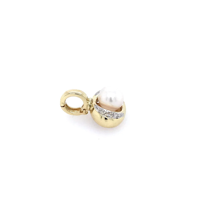 Anhänger Bicolor Gold 585 mit Perle & Diamanten