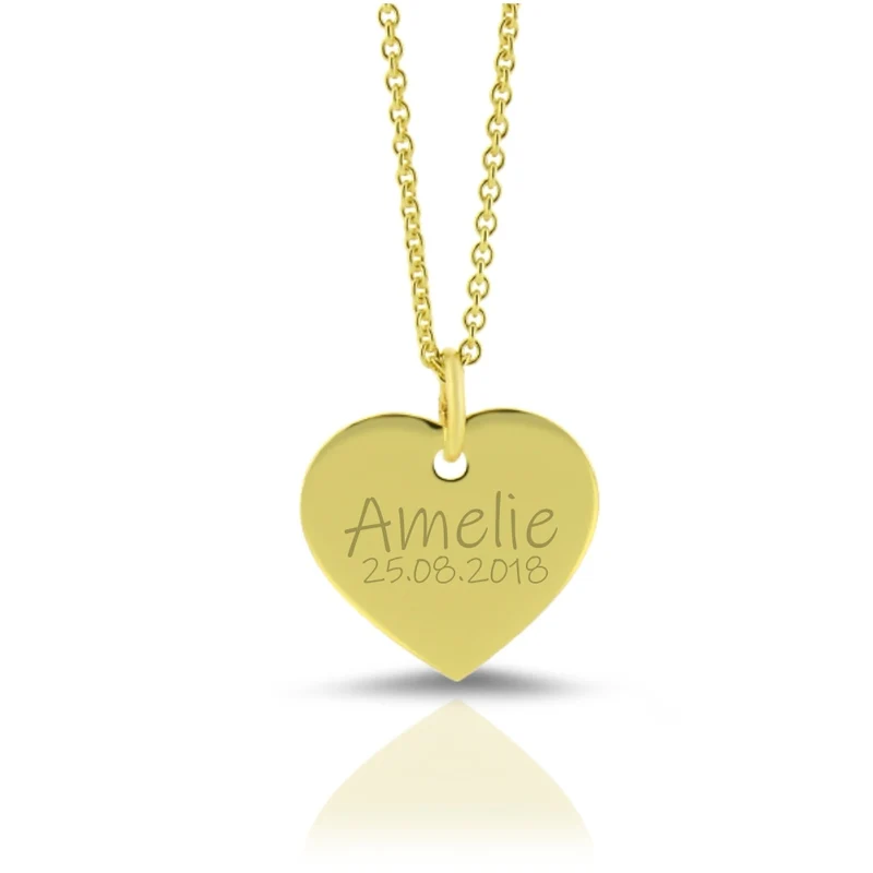 333 GOLDKETTE HERZ GRAVUR MIT ANHÄNGER GRAVURSCHMUCK PERSONALISIERT LIEBE GEBURT