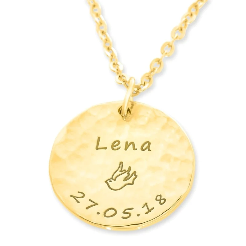 DAMEN SCHMUCK GOLD MIT NAMEN KETTE MIT GRAVUR HAMMERSCHLAG HALSKETTE