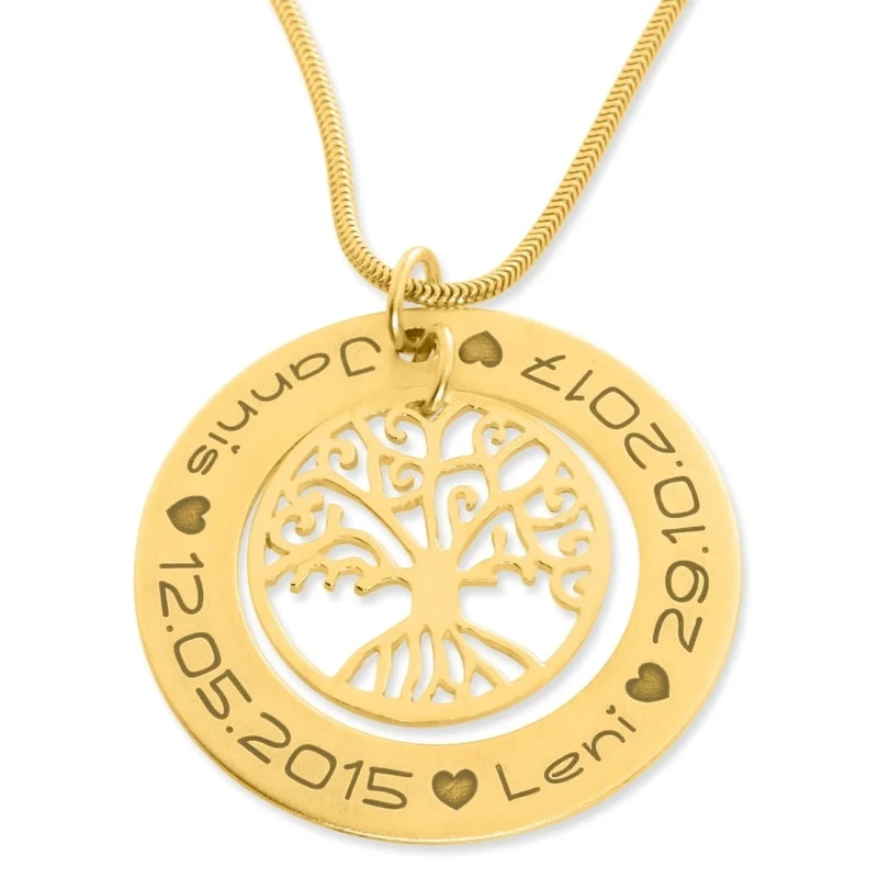 KETTE MIT LEBENSBAUM GOLD NAMENSKETTE DAMEN HALSKETTE FAMILIENKETTE OMA MUTTER