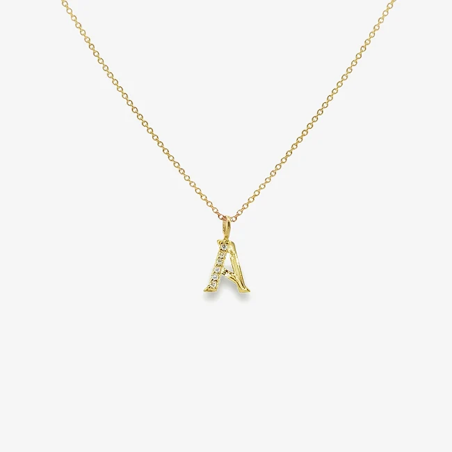 Letter A Gold & CZ Initial Pendant Necklace, 40-45cm