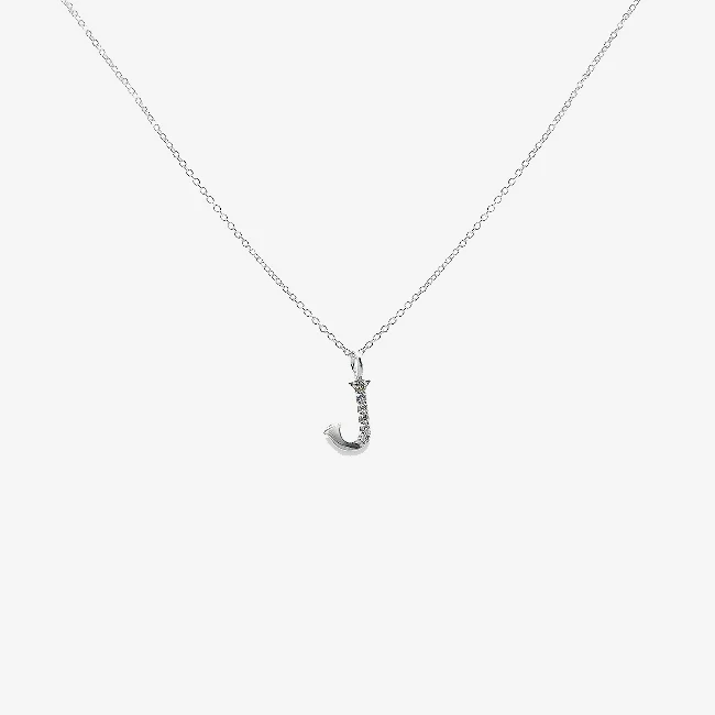 Letter J Silver & CZ Initial Pendant Necklace, 40-45cm
