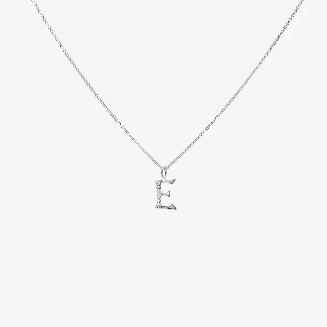 Letter E Silver & CZ Initial Pendant Necklace, 40-45cm