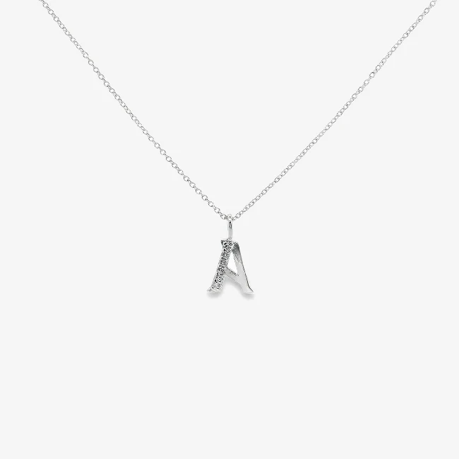 Letter A Silver & CZ Initial Pendant Necklace, 40-45cm