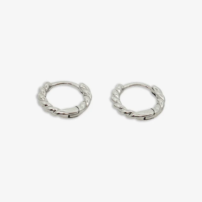 Silver Rope 10mm Sleeper Hoop Earrings