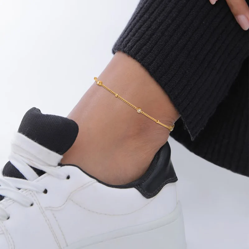 Fußkettchen Kugeln | Mit Kristallen von Swarovski® (Weiß)