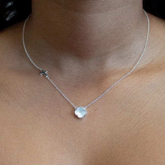 Silver Clover and Cross Necklace