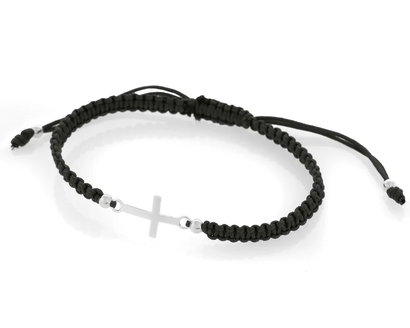 BAUMWOLLARMBAND MIT KREUZ & ZIEHVERSCHLUSS SCHWARZ