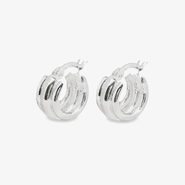 Silver Triple Band Hoop Earrings, 12mm Small